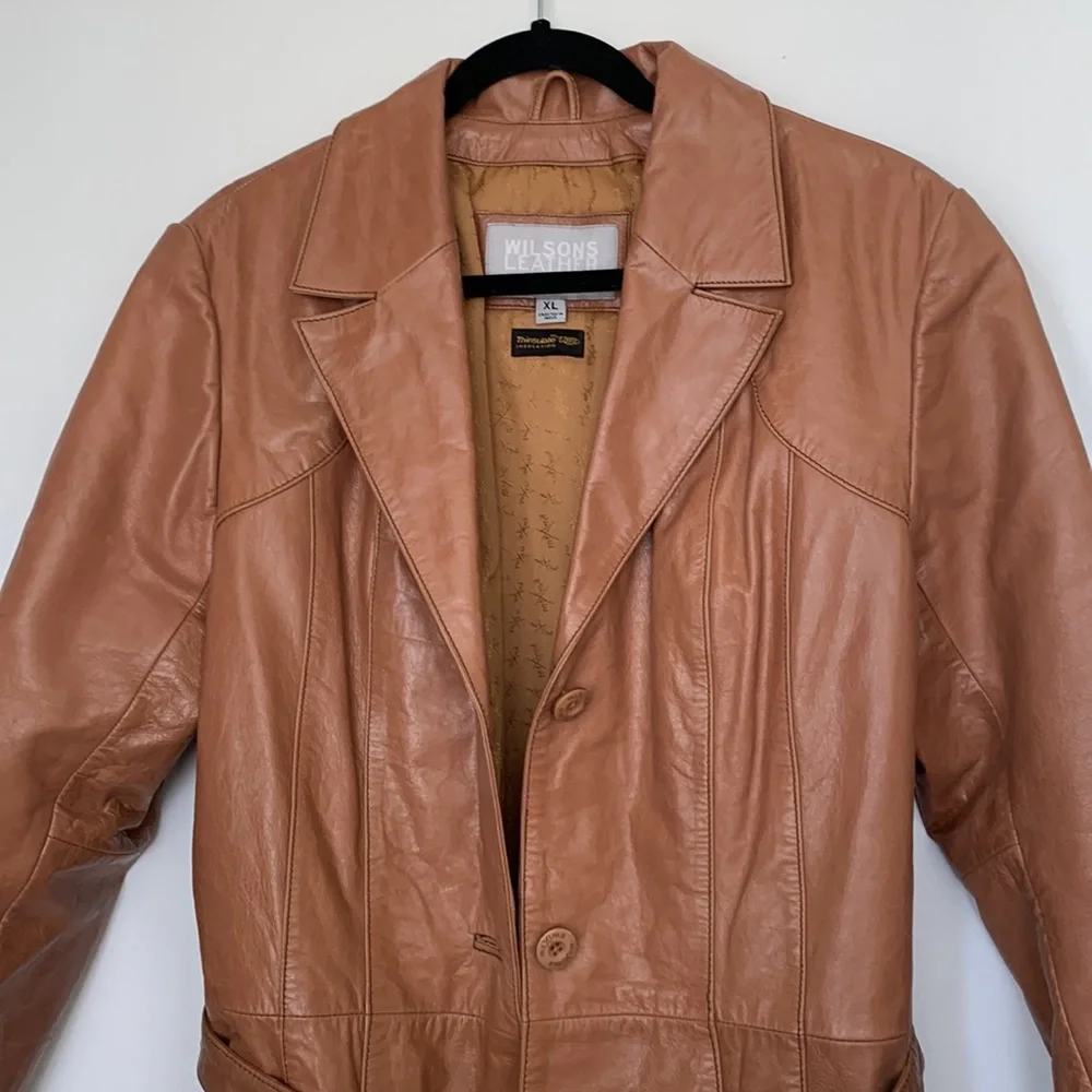 Leather trench coat , beautiful camel color in size XL - Picture 4 of 15